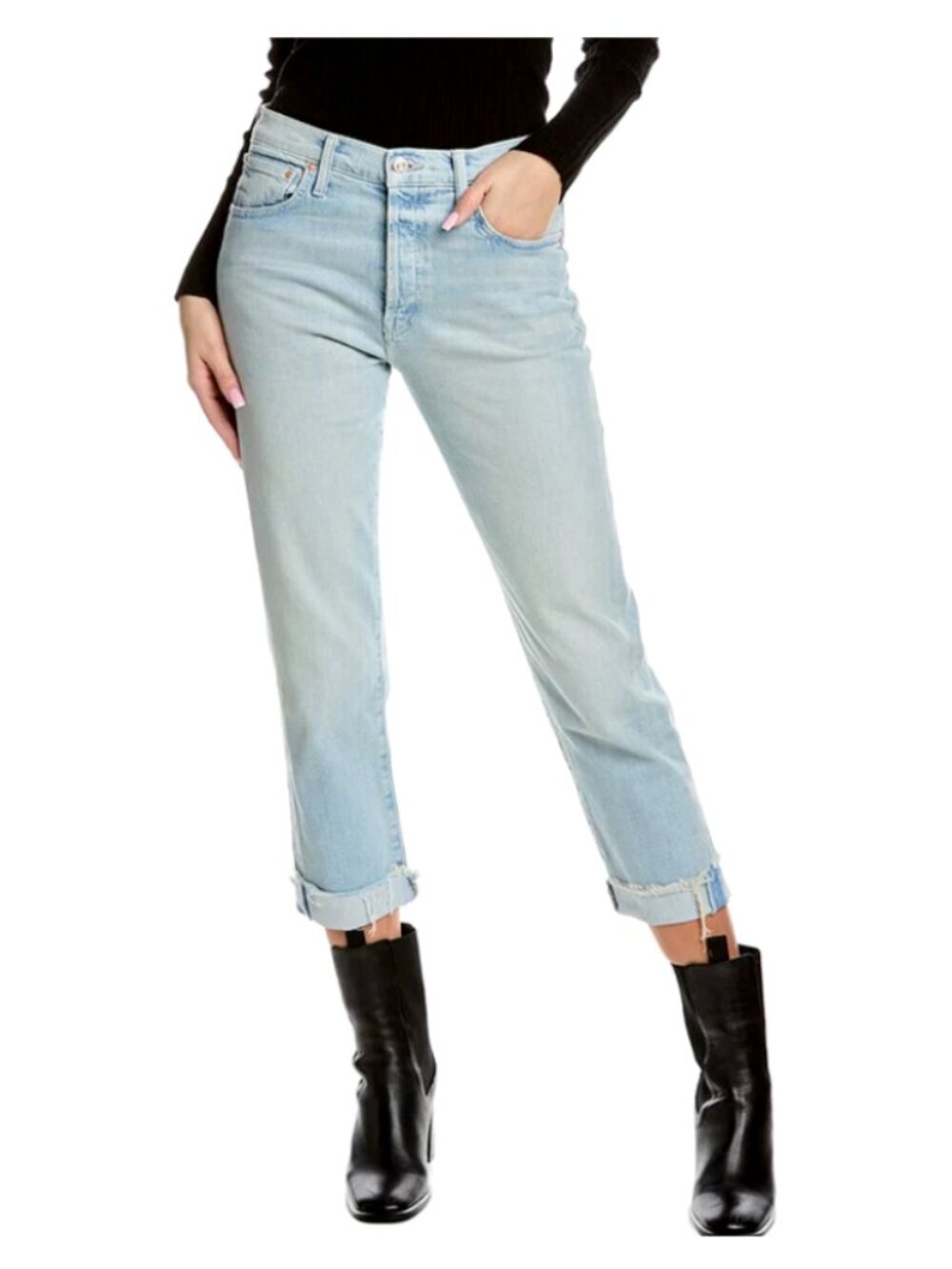 MOTHER 'Superior' Light Wash Cropped High Rise Jeans 30